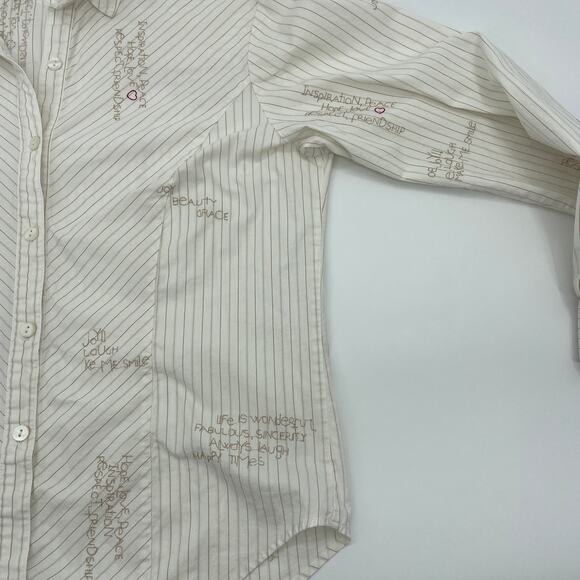 CHICO's Shirt Embroidered Inspirational Women Sz 1 US M Button Front Long Sleeve - Picture 5 of 9
